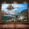 Comic Castle in the Sky Scene Canvas Wall Art Home Decor