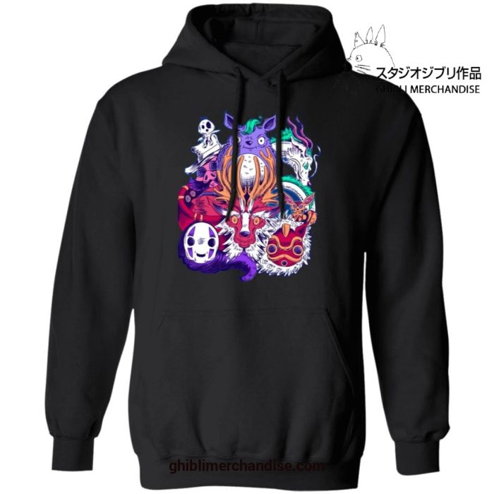 Creepy Style Ghibli Characters Hoodie Black / S