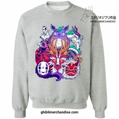 Creepy Style Ghibli Characters Hoodie Gray / S