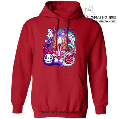 Creepy Style Ghibli Characters Hoodie Red / S