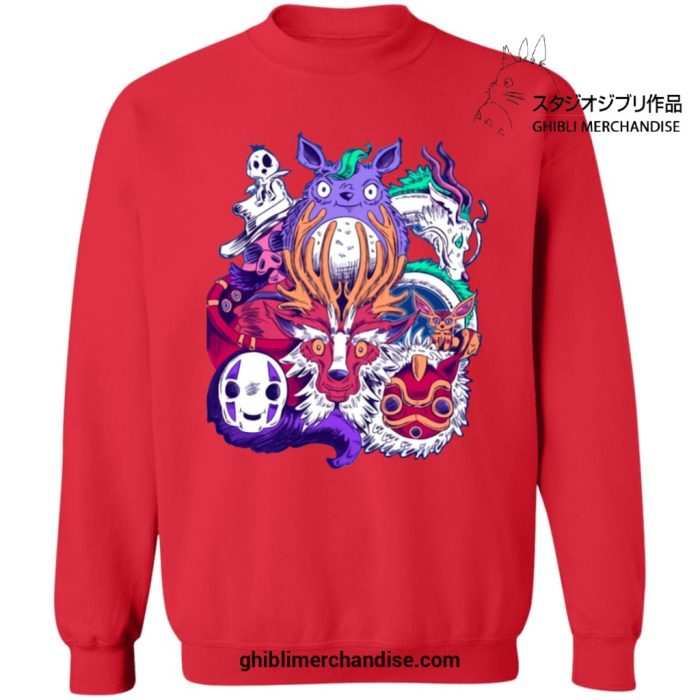 Creepy Style Ghibli Characters Sweatshirt Red / S