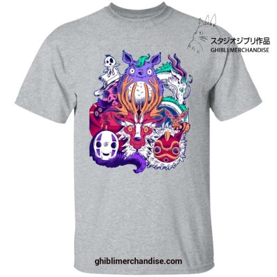 Creepy Style Ghibli Characters T-Shirt Gray / S