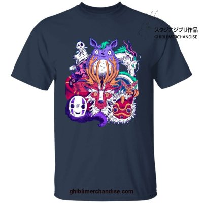 Creepy Style Ghibli Characters T-Shirt Navy Blue / S