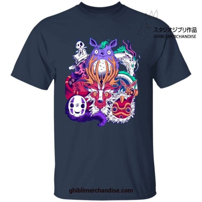 Creepy Style Ghibli Characters T-Shirt Navy Blue / S