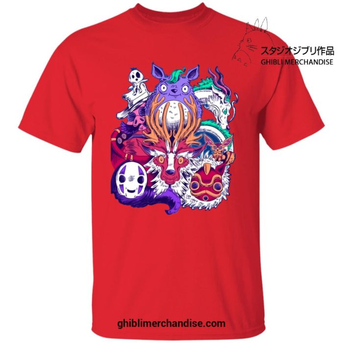 Creepy Style Ghibli Characters T-Shirt Red / S