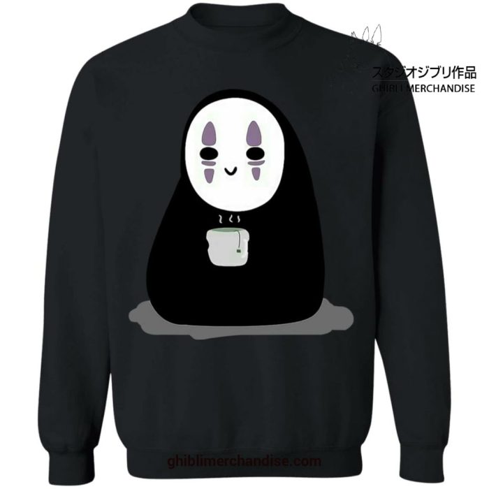 Cute No Face Drinking Hot Tea Sweatshirt Black / S