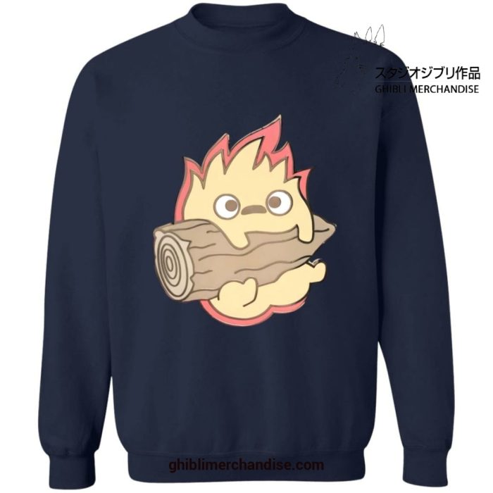 Howls Moving Castle Calcifer Chibi Sweatshirt Navy Blue / S