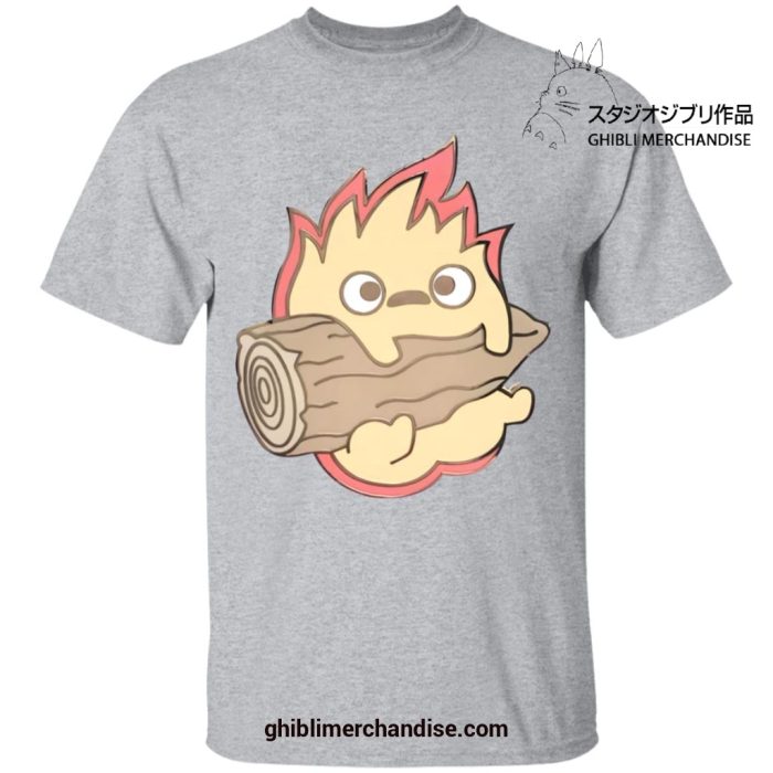 Howls Moving Castle Calcifer Chibi T-Shirt Gray / S