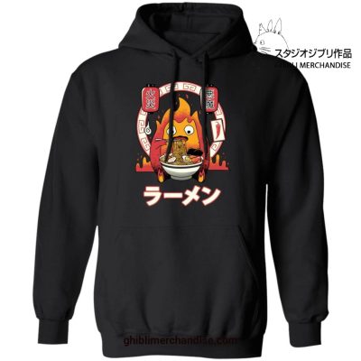 Howls Moving Castle Calcifer Loves Ramen Hoodie Black / S