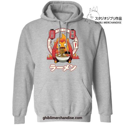 Howls Moving Castle Calcifer Loves Ramen Hoodie Gray / S