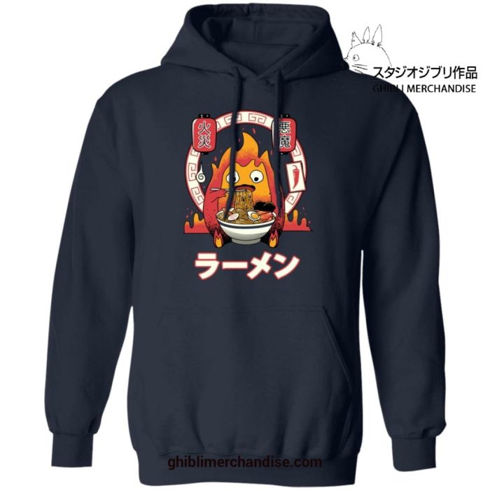 Howls Moving Castle Calcifer Loves Ramen Hoodie Navy Blue / S