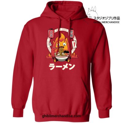 Howls Moving Castle Calcifer Loves Ramen Hoodie Red / S