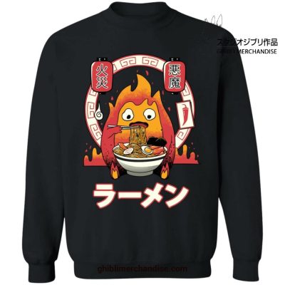 Howls Moving Castle Calcifer Loves Ramen Sweatshirt Black / S