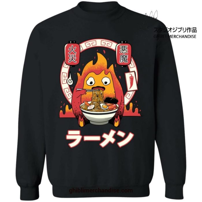 Howls Moving Castle Calcifer Loves Ramen Sweatshirt Black / S