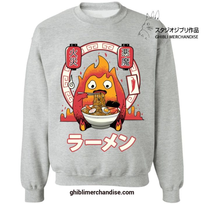 Howls Moving Castle Calcifer Loves Ramen Sweatshirt Gray / S