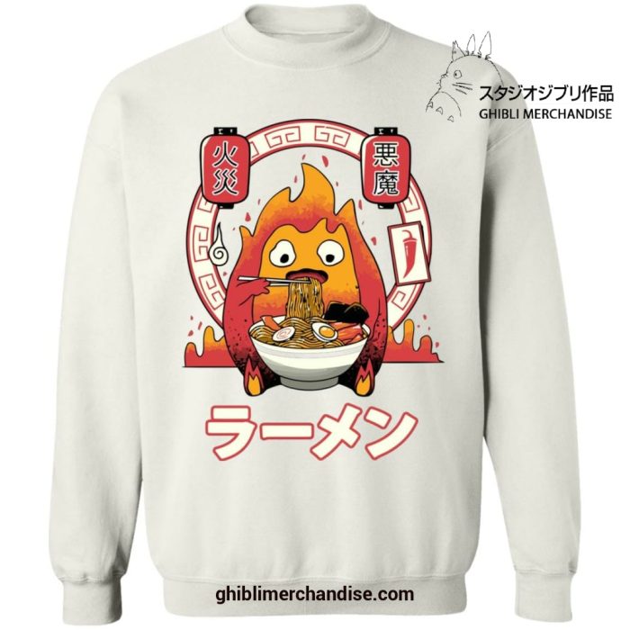 Howls Moving Castle Calcifer Loves Ramen Sweatshirt White / S