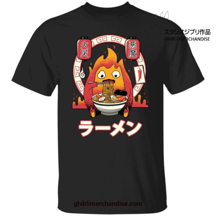 Howls Moving Castle Calcifer Loves Ramen T-Shirt Black / S