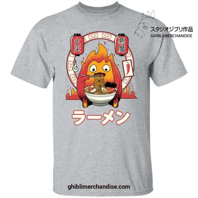 Howls Moving Castle Calcifer Loves Ramen T-Shirt Gray / S