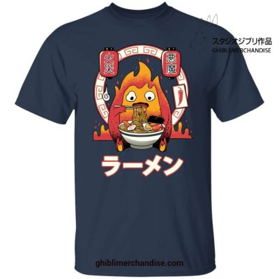 Howls Moving Castle Calcifer Loves Ramen T-Shirt Navy Blue / S