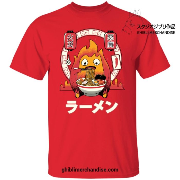 Howls Moving Castle Calcifer Loves Ramen T-Shirt Red / S