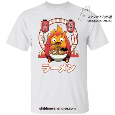 Howls Moving Castle Calcifer Loves Ramen T-Shirt White / S