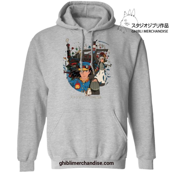 Howls Moving Castle Characters Hoodie Gray / S