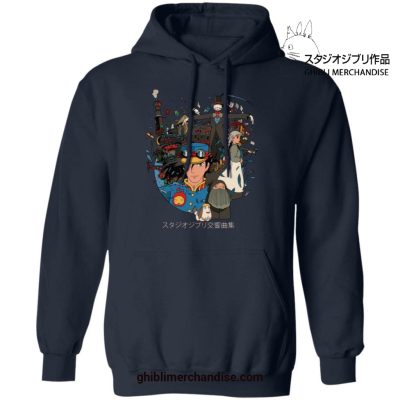 Howls Moving Castle Characters Hoodie Navy Blue / S