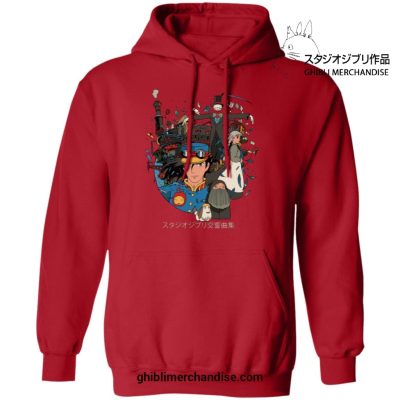 Howls Moving Castle Characters Hoodie Red / S