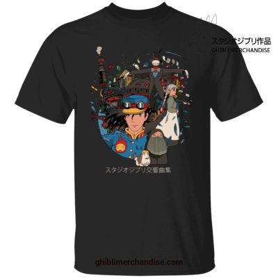 Howls Moving Castle Characters T-Shirt Black / S