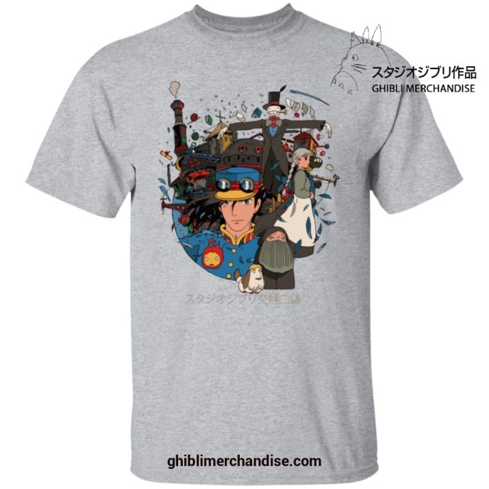 Howls Moving Castle Characters T-Shirt Gray / S