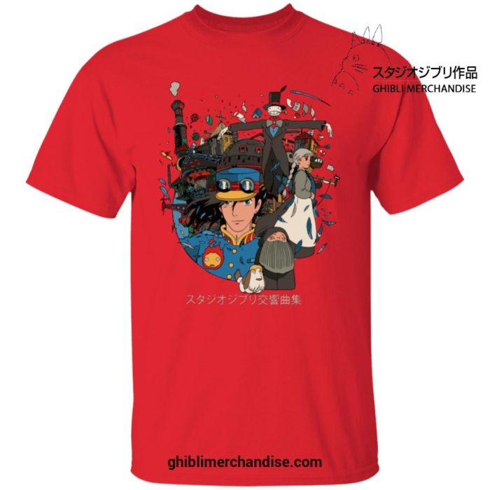 Howls Moving Castle Characters T-Shirt Red / S