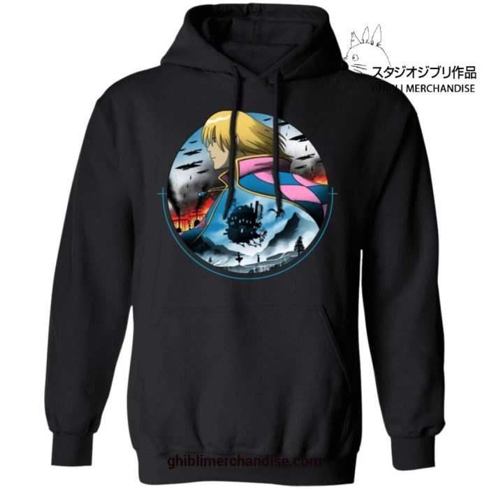 Howls Moving Castle In Circle Hoodie Black / S