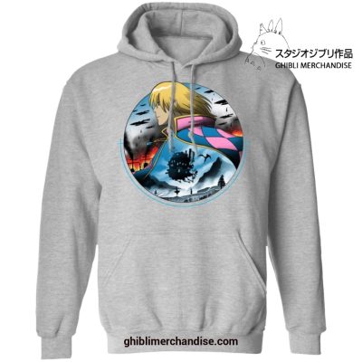 Howls Moving Castle In Circle Hoodie Gray / S