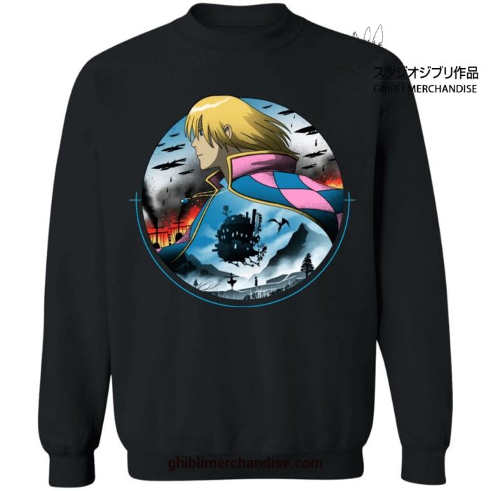 Howls Moving Castle In Circle Sweatshirt Black / S