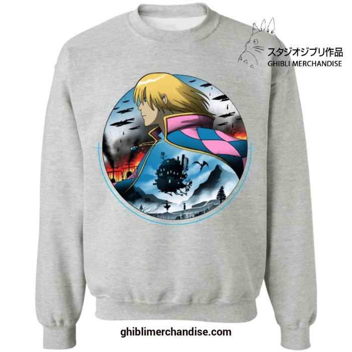 Howls Moving Castle In Circle Sweatshirt Gray / S