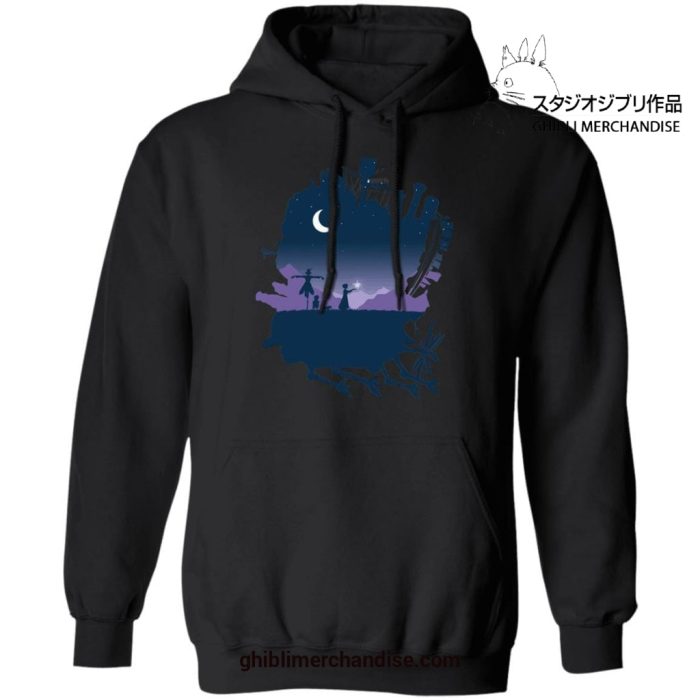 Howls Moving Castle Night Scene Hoodie Black / S