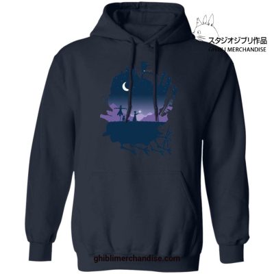 Howls Moving Castle Night Scene Hoodie Navy Blue / S