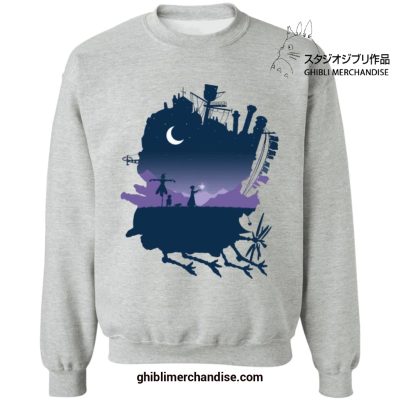 Howls Moving Castle Night Scene Sweatshirt Gray / S