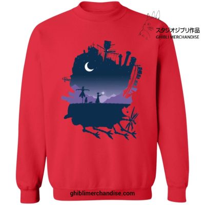 Howls Moving Castle Night Scene Sweatshirt Red / S