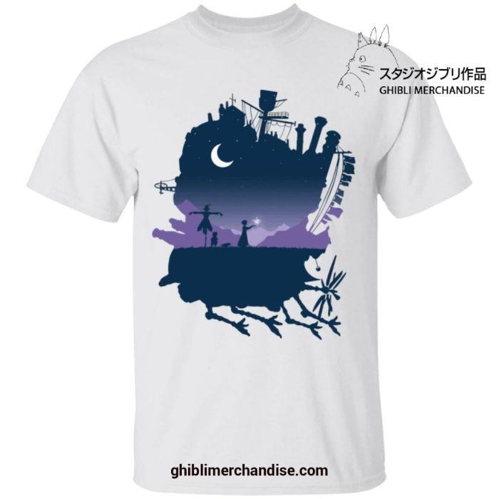 Howls Moving Castle Night Scene T-Shirt White / S