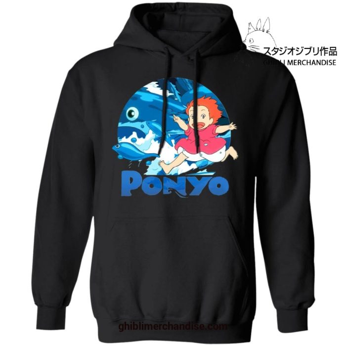 Ponyo On The Waves Hoodie Black / S