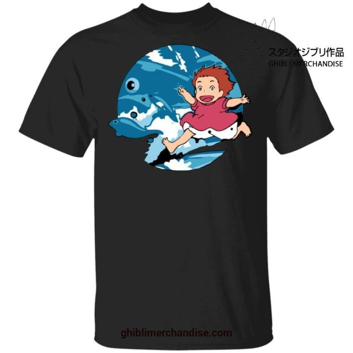 Ponyo On The Waves T-Shirt Black / S