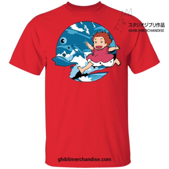 Ponyo On The Waves T-Shirt Red / S