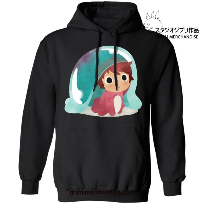 Ponyo Water Color Art Style Hoodie Black / S