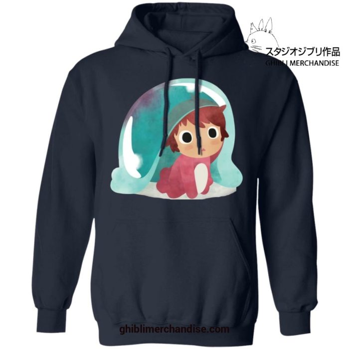 Ponyo Water Color Art Style Hoodie Navy Blue / S