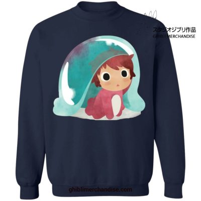 Ponyo Water Color Art Style Sweatshirt Navy Blue / S