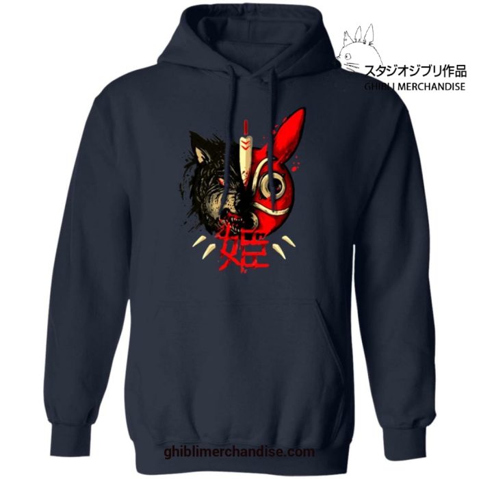 Princess Mononoke Half Wolf & Mask Hoodie Navy Blue / S