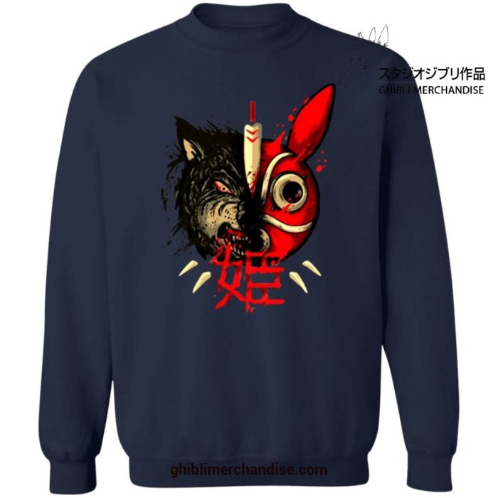 Princess Mononoke Half Wolf & Mask Sweatshirt Navy Blue / S