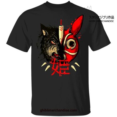 Princess Mononoke Half Wolf & Mask T-Shirt Black / S