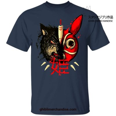 Princess Mononoke Half Wolf & Mask T-Shirt Navy Blue / S